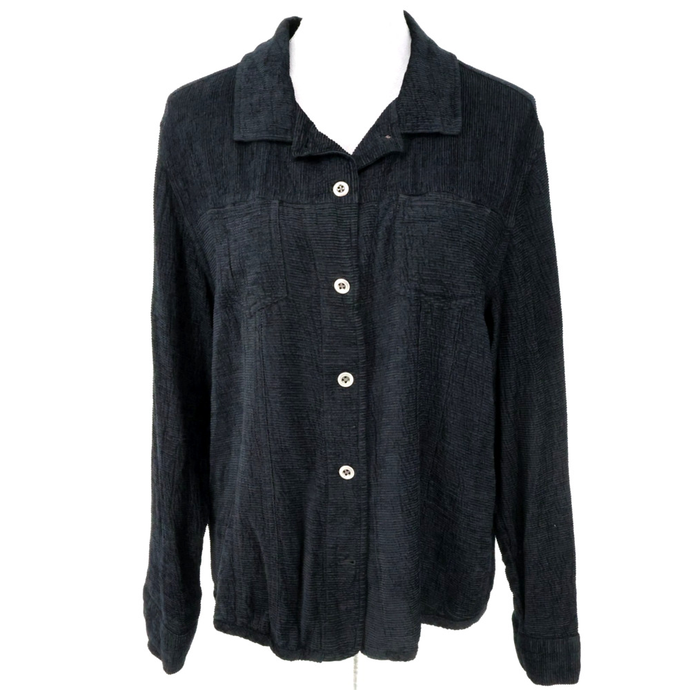Chicos Jacket 3 Womens XL Black Silk Blend Knit Woven Shacket Career Preppy